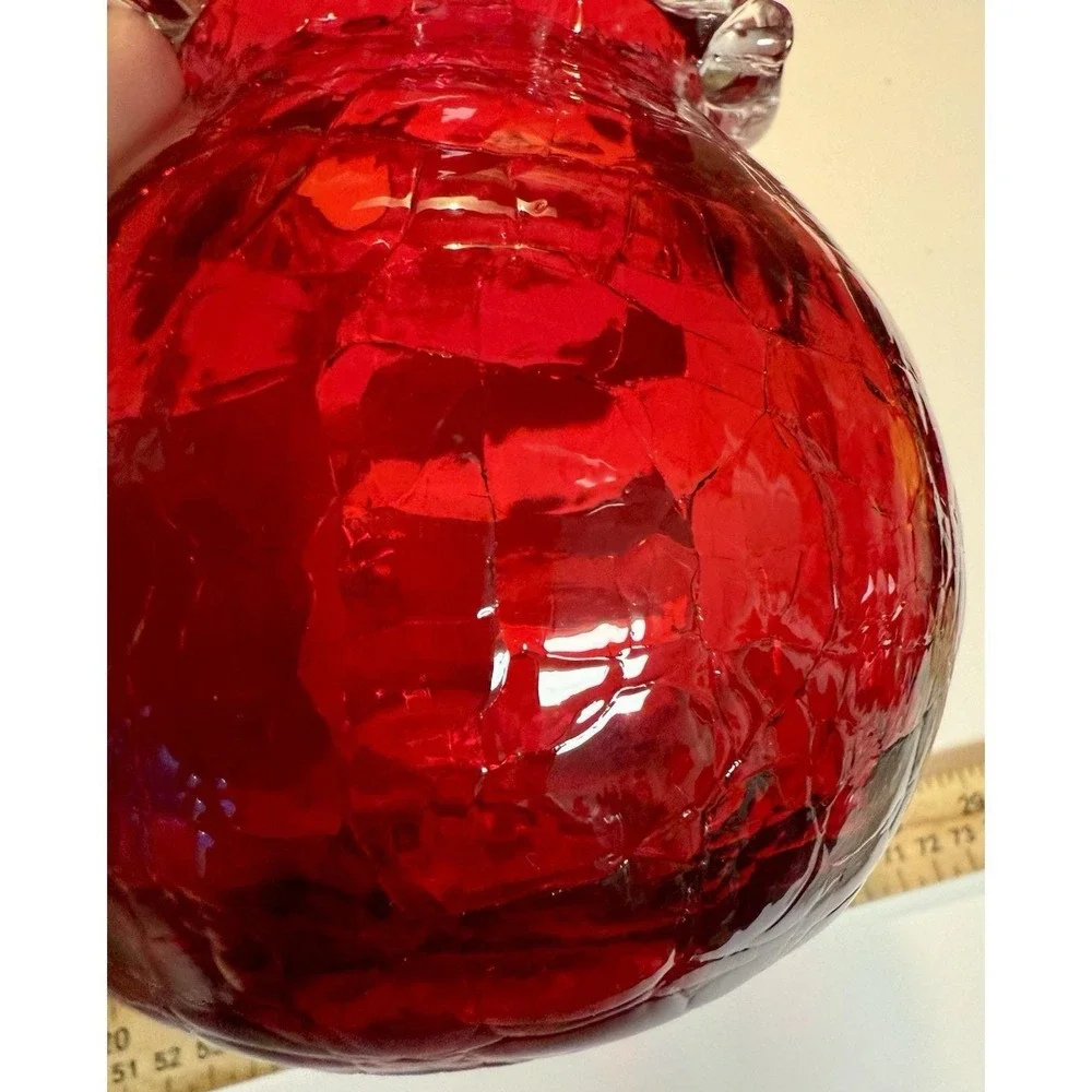 Viking Ruby Red Glass Vase with Applied Clear Band Ruffled Rim Amberina